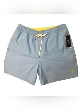 Sz L Polo by Ralph Lauren Men’s Light Blue Swim Shorts with Yellow Lining